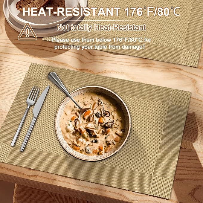 BETEAM Placemats Set of 8, Woven Vinyl Placemat for Dining Table Washable Wipeable Kitchen Place Mats Durable Indoor Outdoor Table Mats