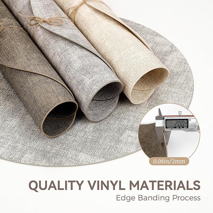 13" Round Placemats Set of 4, Reversible Faux Leather Heat Resistant Table Mats, Waterproof Oilproof Wipeable Table Protective Placemats for Vinyl, Washable for Indoor & Outdoor Use (4, Dark Coffee)