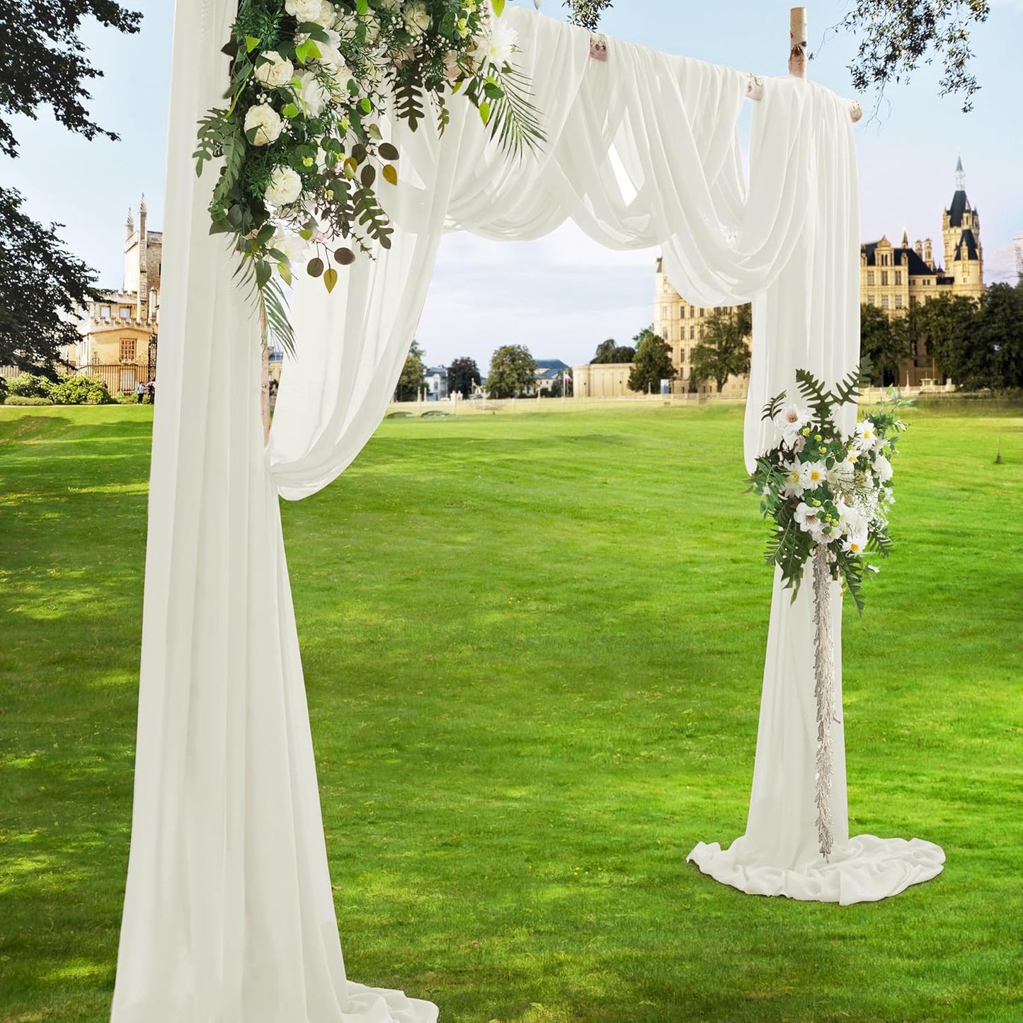 VACVELT Wedding Arch Draping Fabric, Ivory Chiffon, 1 Panel Sheer Drapes, 30 Inch x 20ft Chiffon Backdrop Curtain, Outdoor Sheer Drapery for Ceremony Party Ceiling