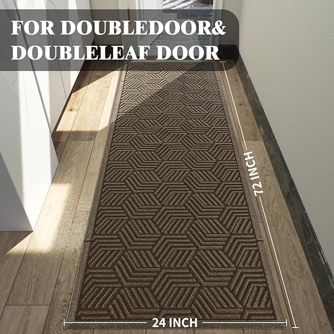 Yimobra Outdoor Indoor Runner Mat 72x24, All-Season Waterproof Entrance Mat for Front Door with Drainage Holes, Heavy Duty Non-Slip Doormat for Garage Patio Entryway, Brown