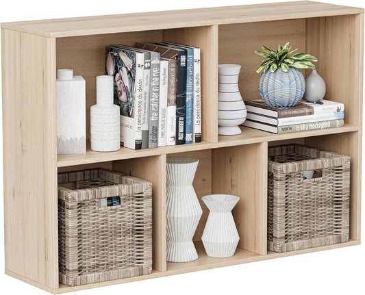 Wooden Cube Storage Organizer with Closed Back Panel, 11in Cube Shelf Opening, Bookshelf, Display Shelf,Closet Cabinet for Home and Office (White Oak, 5-Cube 35.98L*9.45W*24.09H)