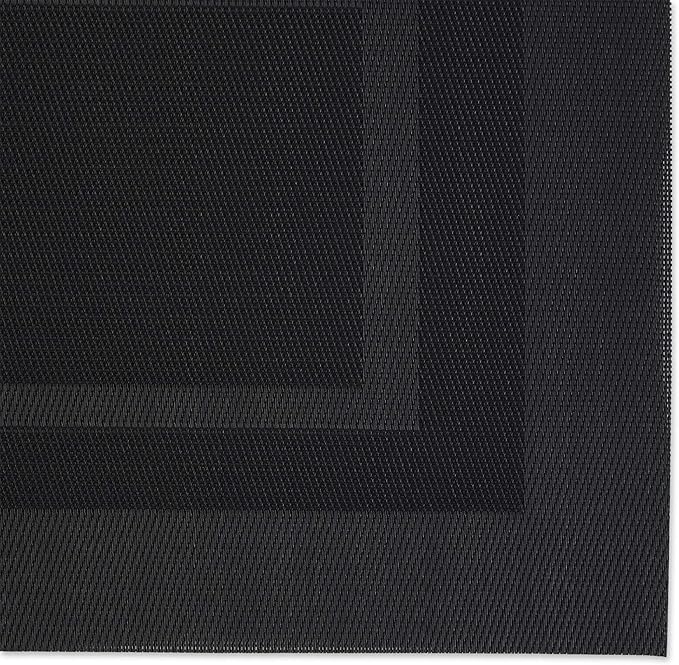 DII PVC Tabletop Collection Woven Indoor/Outdoor, Placemat Set, 13x17.25, Black, 6 Piece