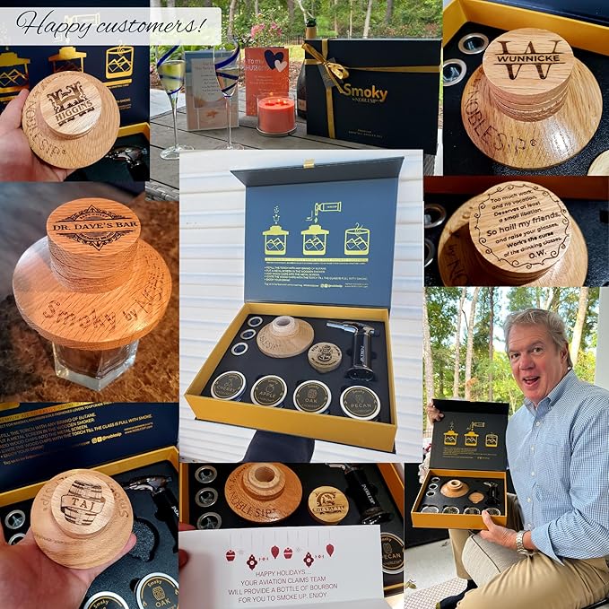NobleSip Whiskey Cocktail Smoker Kit 𝗣𝗘𝗥𝗦𝗢𝗡𝗔𝗟𝗜𝗭𝗘𝗗, All in 1 case to Smoke Any Drink, Old Fashioned, Bourbon, Scotch. NOBLESIP Smoky in Designer Gift Box. A Great Custom Name Home bar Gift
