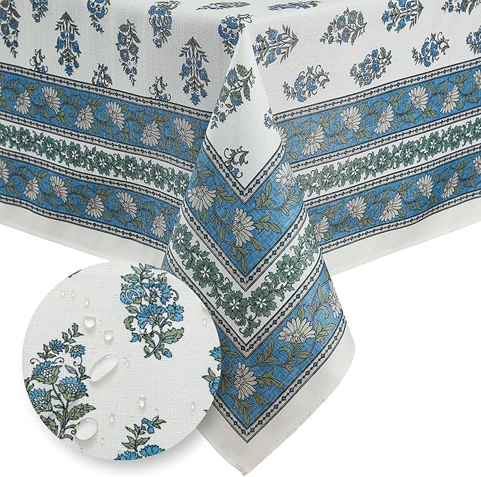 Elrene Home Fashions Tropez Paisley Block Print Coastal Stain & Water Resistant Indoor/Outdoor Fabric Rectangle Tablecloth, 60"x144"