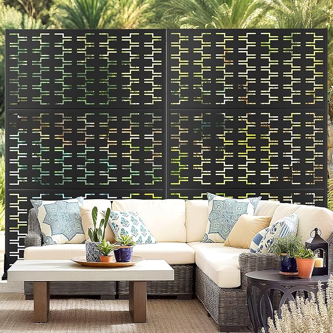 Outdoor Privacy Screen,72" H×47" W Metal Privacy Screen, Freestanding Privacy Fence Panels for Patio