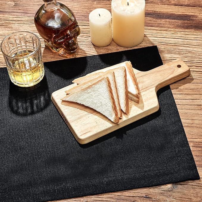 Mebakuk Linen Farmhouse Table Runner Large Burlap Style Soft and Waterproof Decorative Fabric Runner for Outdoor Wedding and Dinner (14 x 132 Inch, Black)