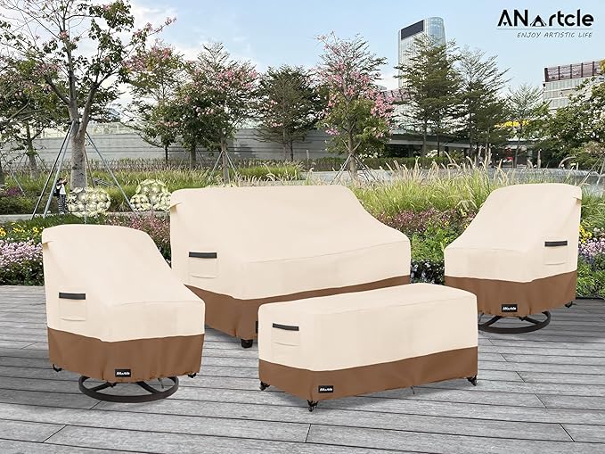 Outdoor Swivel Lounge Chair Cover 2 Pack,600D Waterproof Heavy Duty Outdoor Chair Covers(35 W x 37 D x 38.5 H inches),Patio Swivel Chair Covers for Outdoor Furniture,Beige&Brown.