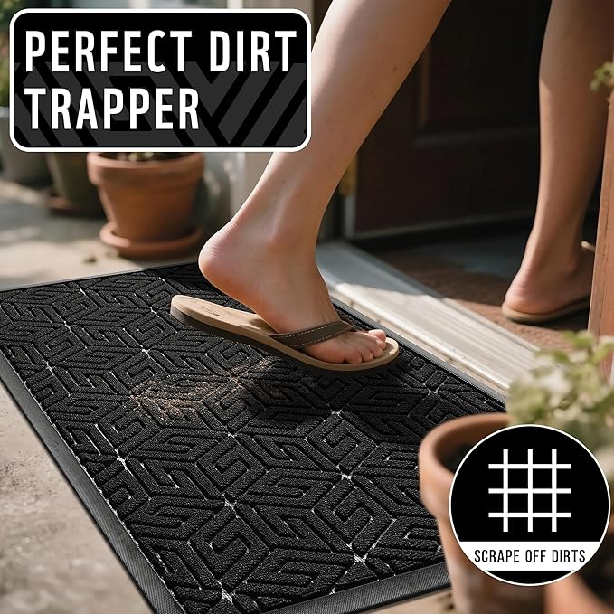 Yimobra Large Door Mat 47x24, All-Weather Waterproof Outdoor Mats for Front Door, Non Slip Rubber Doormat for Patio Proch Outside Entryway Indoor, Black