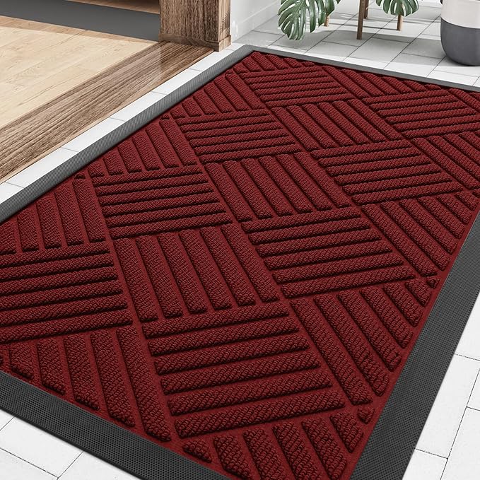 Smiry Front Door Mat Outside Entrance, Heavy Duty Outdoor Indoor Mat, Natural Rubber Doormat, Non Slip, Trap Dirt and Moisture, Easy Clean, Low Profile Patio Porch Entryway Mat, 29.5x17, Red