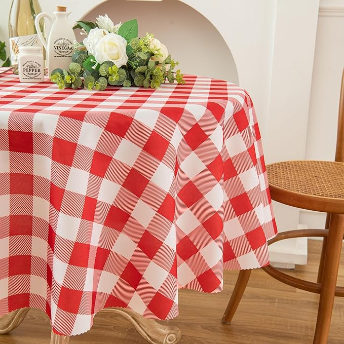 Waterproof Plaid Tablecloth Fabric - Round 25 Inch Classic Gingham Checker Table Cloth for Indoor/Outdoor Use - Buffalo Table Cover for Picnics, BBQs, and Parties