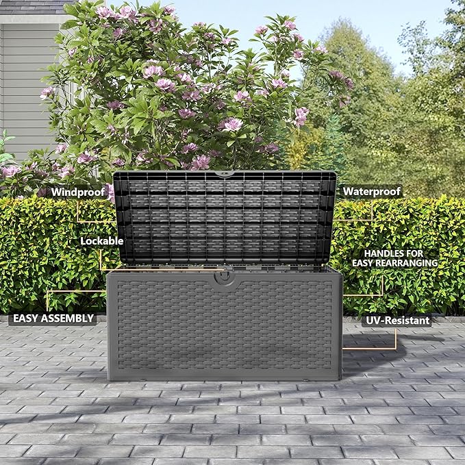80 Gallon Pro Resin Deck Box, Waterproof Outdoor Storage Bin for Patio, Poolside, and Garden, Lockable & UV-Resistant, Black