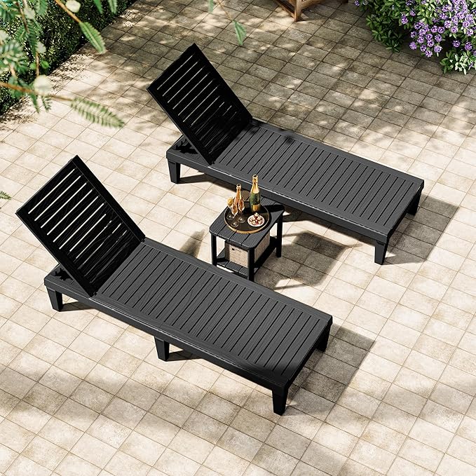 Adirondack Square Outdoor Side Table, 2-Tier Small Outdoor Table for Patio, HDPE End Table for Backyard, Pool, Lawn, Indoor Companion, Easy Maintenance & Weather Resistant(Black)