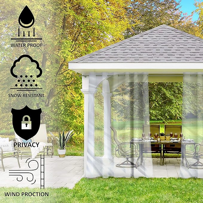 Covers & all Outdoor Clear Tarp Curtain, 18oz Clear Outdoor Curtains For Patio, Waterproof & Tear Proof Transparent PVC Vinyl Tarp with Rustrpoof Grommets for Porch, Gazebos, Balcony (4'H x 10'W feet)