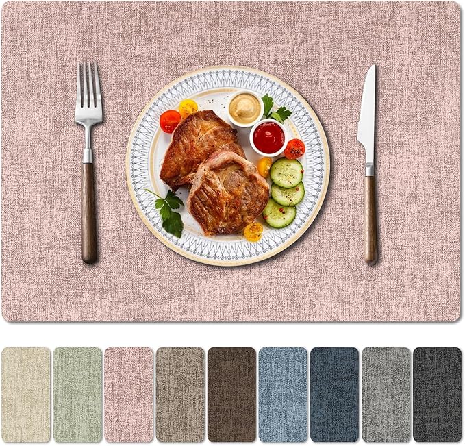 Faux Leather Heat Resistant Placemats Set of 8 – Waterproof Oilproof Wipeable Dining PU Vinyl Place Mat Easy Clean Table Mats for Kitchen/Dining/Party/Holiday, Pink