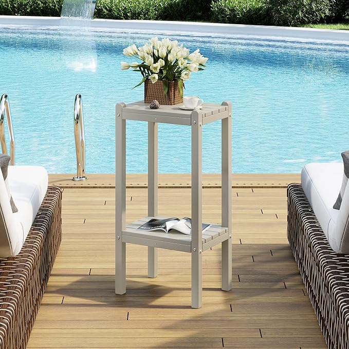 Costaelm Paradise 36"" Outdoor Adirondack HDPE 2-Tier Patio Side Table, Sand, COS02991
