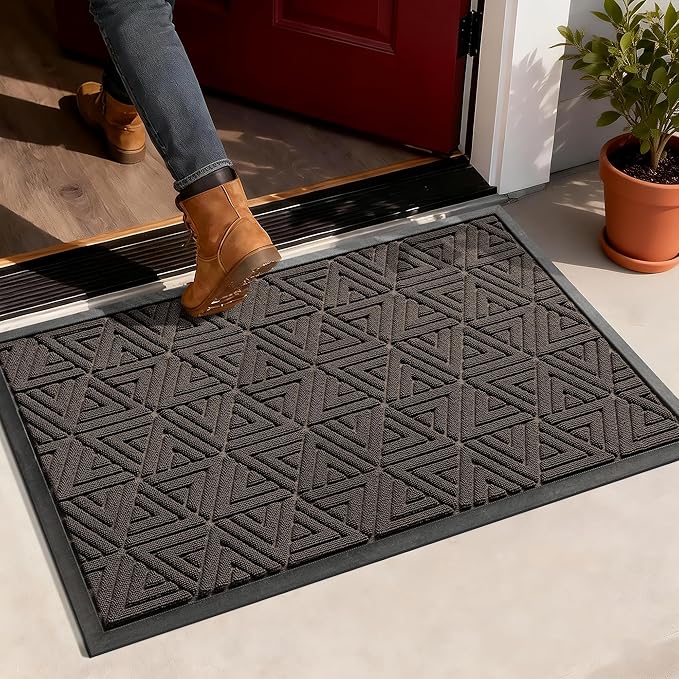 Yimobra Large Door Mat 36x24, All-Weather Waterproof Non-Slip Welcome Matt Outdoor, Heavy Duty Non Slip Doormat for Entryway for Patio and Garage Indoor, Easy Clean, Brown