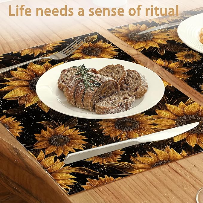 Placemats12x18 Inch,Sunflowers Placemats,Kitchen Dining Coffee Table Mats Set of 6 for Home Indoor Outdoor Party