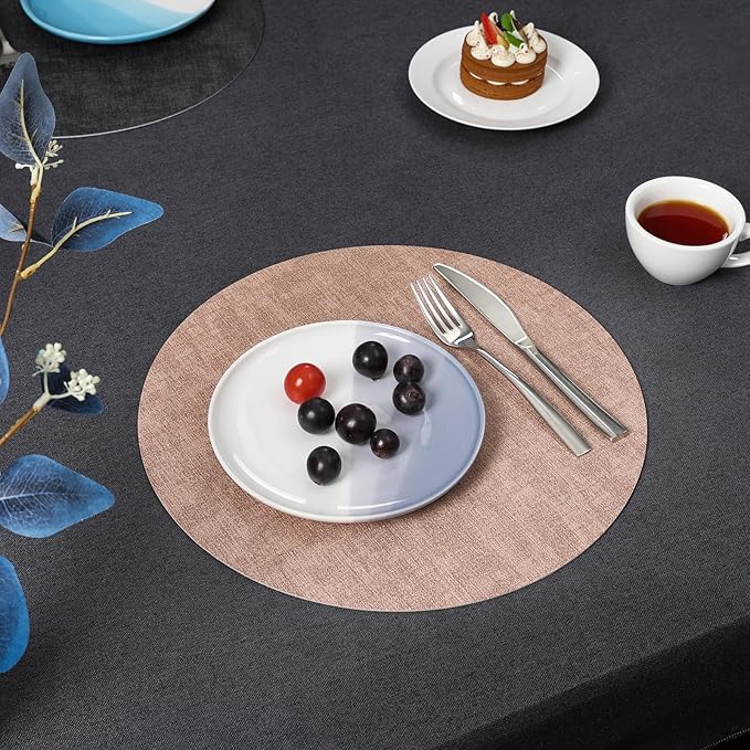 Myir JUN Round Placemats Dual Sided, Faux Leather Place Mats Set of 4 Indoor Placemats for Dining Table Outdoor Placemats Non-Slip Washable Table Mats (Set of 8, Gray Pink)