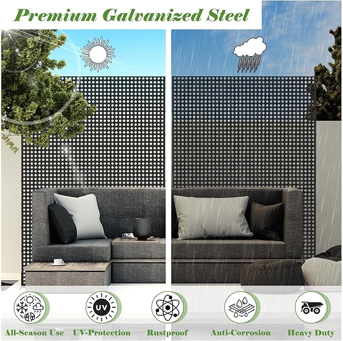 Domi Metal Privacy Screen, Freestanding Outdoor Indoor Divider 1 Piece, Decorative Privacy Screen 3 Panels for Balcony Patio Garden, Rhombus-Shaped
