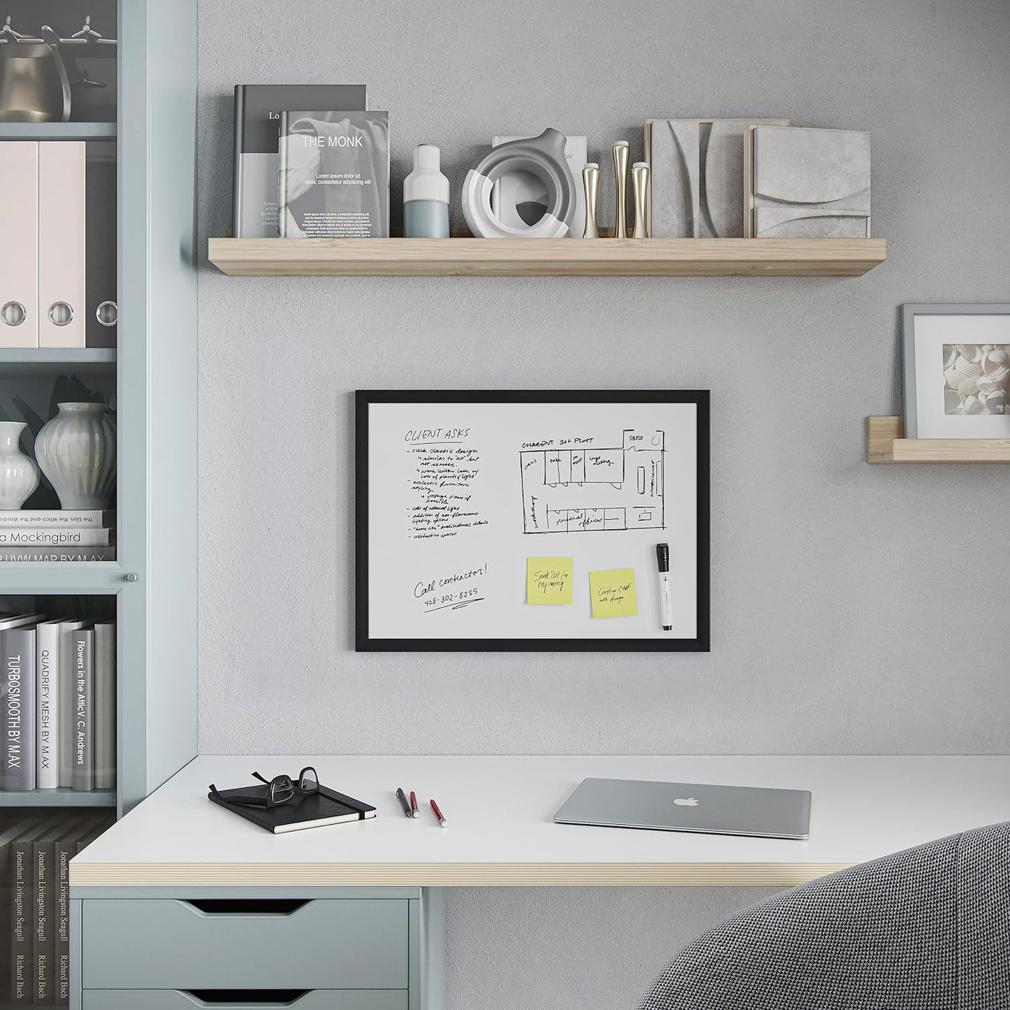 U Brands Magnetic Dry Erase Board White Board, 24" x 18" Inches, Black Wood Frame (307U00-01)