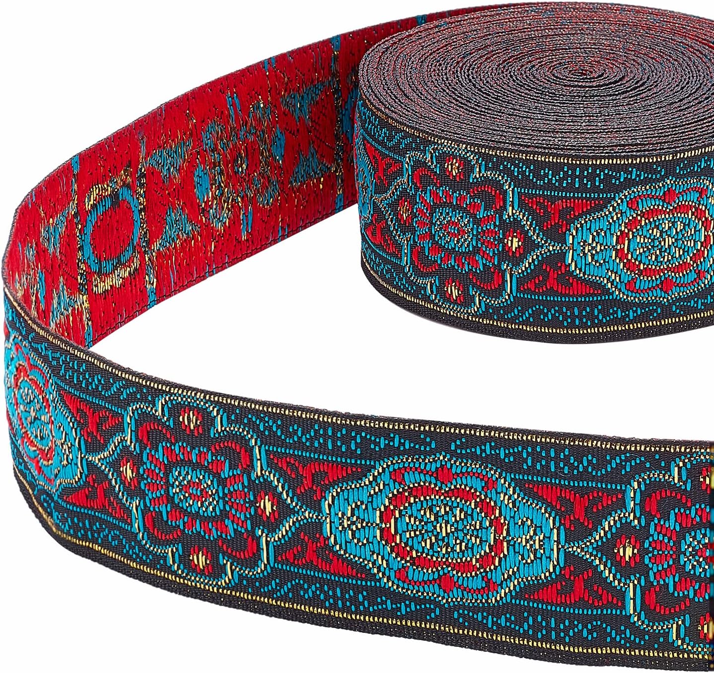 PH PandaHall 7 Yards Jacquard Ribbon, 1.3 Inch Vintage Sewing Emobridered Woven Ribbon Floral Fabric Trim Fringe Sewing Decor Trim for Boho Persian Ramadan Bag Straps Clothing Sewing Gift Home Decor