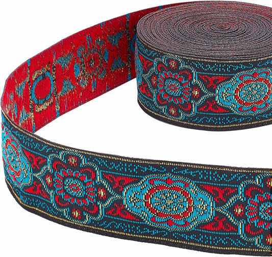 PH PandaHall 7 Yards Jacquard Ribbon, 1.3 Inch Vintage Sewing Emobridered Woven Ribbon Floral Fabric Trim Fringe Sewing Decor Trim for Boho Persian Ramadan Bag Straps Clothing Sewing Gift Home Decor