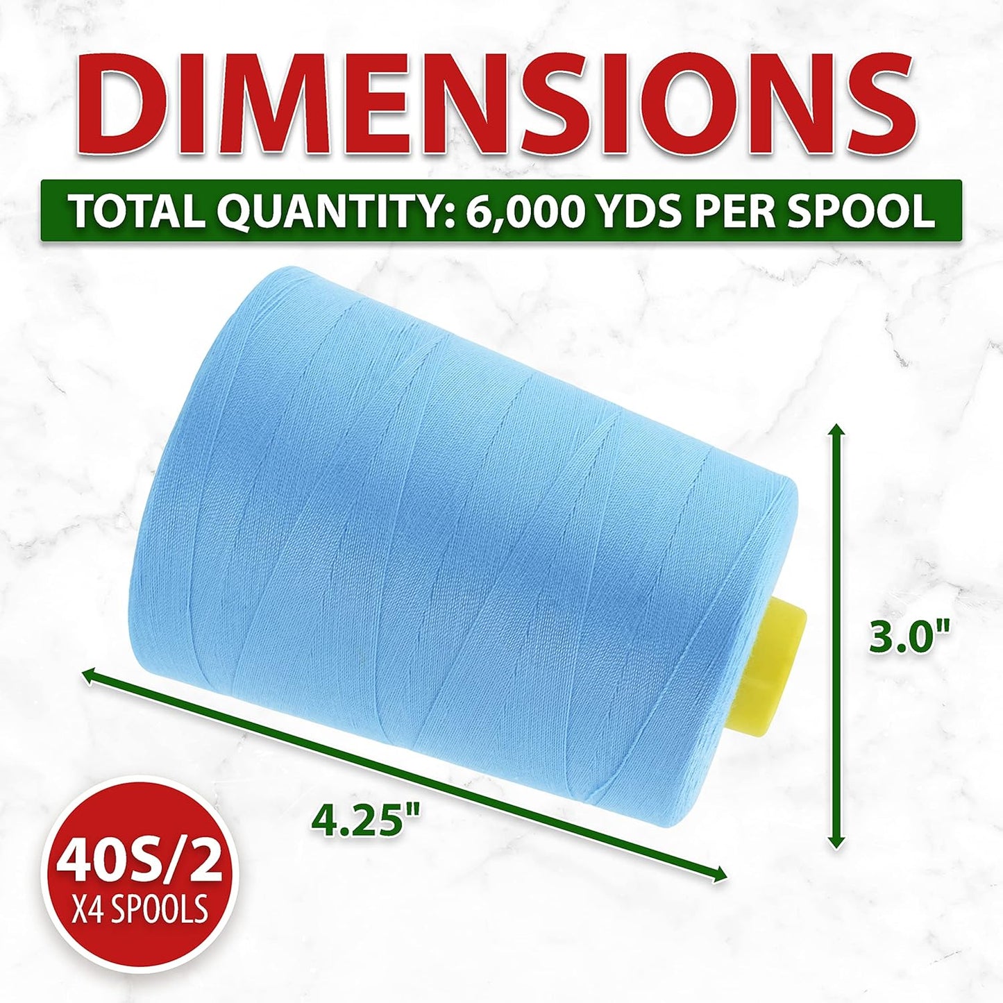 Mandala Crafts 4 Pack of Serger Threads Cones Spools - 40S/2 24000 Yards Polyester Light Blue Threads for Sergers Machine and Overlock Quilting Sewing Machine