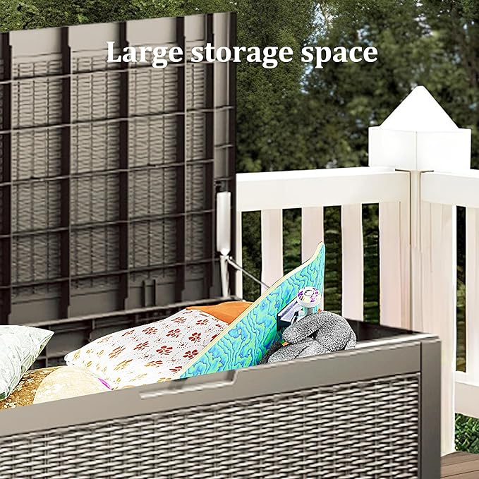 100 Gallon Resin Deck Box, Waterproof Outdoor Storage Box for Patio Furniture, Garden Tools, and Pool Accessories, Lockable UV-Resistant Storage Bin Bench Cabinet for Outside, Grey