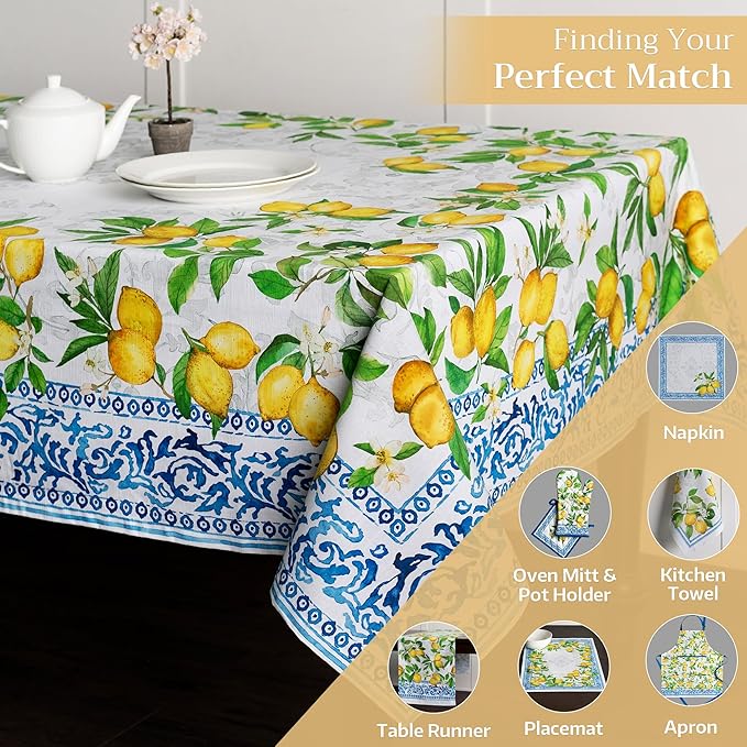 Maison d' Hermine Table Cloth Rectangle Table 100% Cotton 60 x 108 Inches Tablecloth Reusable Decorative Everyday Use for Dining Room, Farmhouse, Home, Party, Festive & Wedding Spring Summer - Cedrat