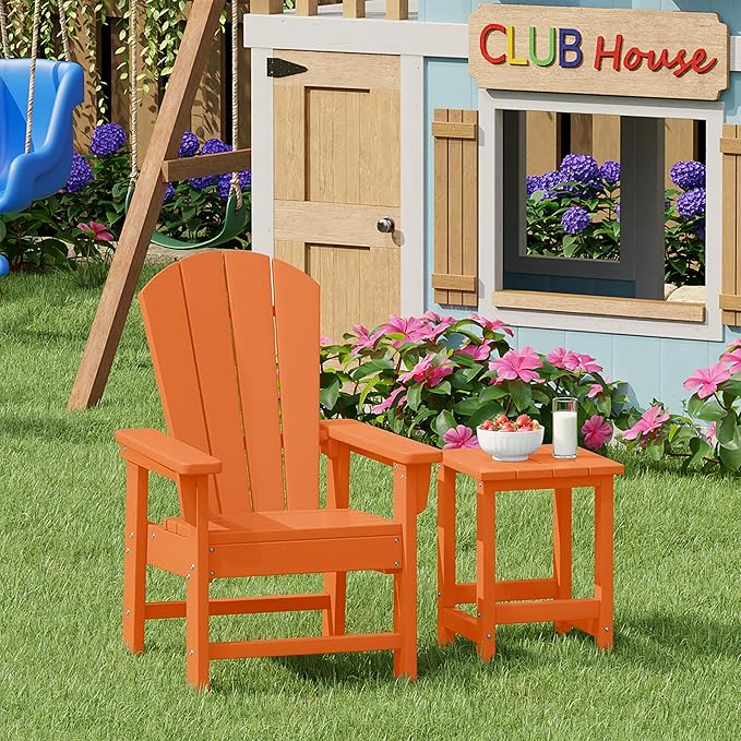 Costaelm Kids Outdoor Side Table, Small Patio HDPE Adirondack Square Table, Porch End Table for Outside Pool Garden, Orange