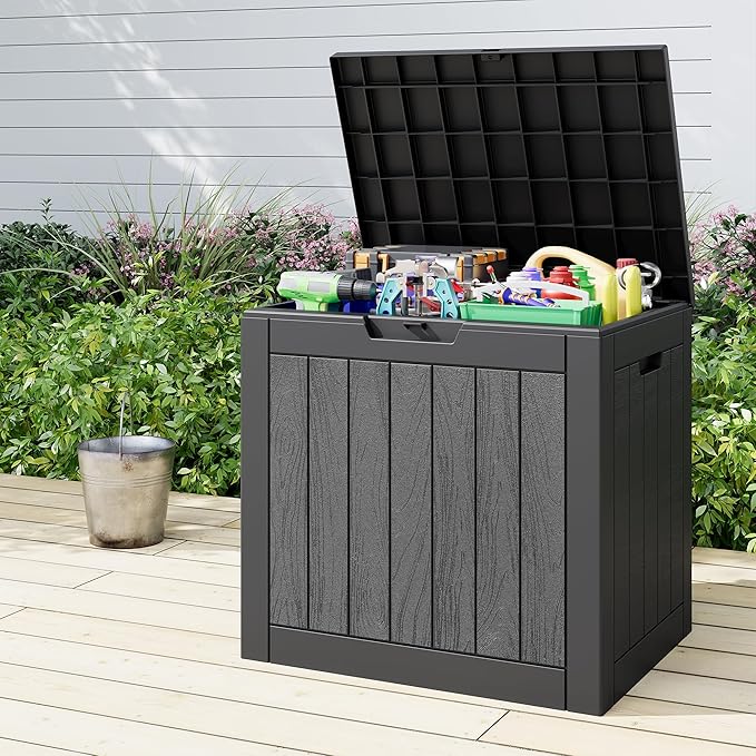 KAMABOKO Deck Box, 35 Gallon Resin Indoor and Outdoor Storage Boxes Waterproof for Garden Tools, Patio Accessories Storage Bench, Patio Furniture and Cushions with Lockable Lid, Black