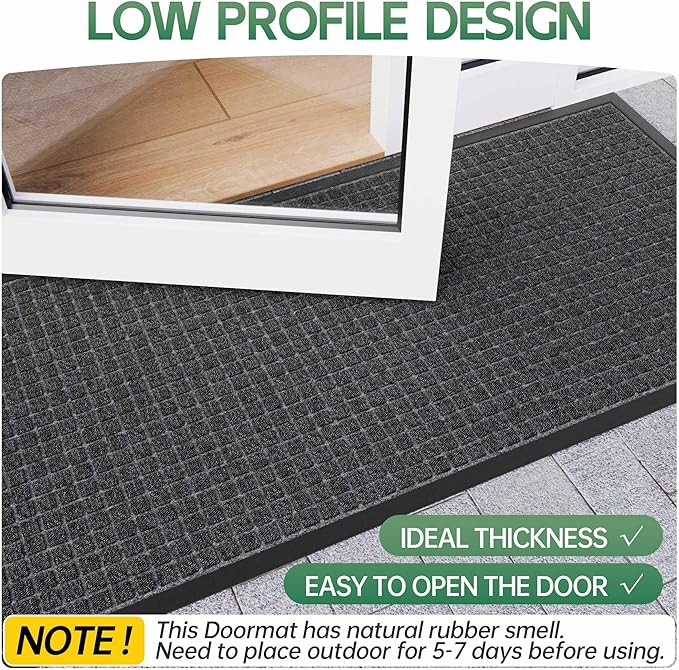 Front Door Mat Outside Entrance, 4' x 2' Heavy Duty Indoor Outdoor Door Mats for Entryway, All Season Weather Outdoor Doormat, Natural Rubber Non Slip Welcome Mats for Front Door