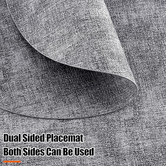 Homaxy Round Faux Leather Placemats and Coasters, Washable Dual-Side Table Mats, Wipeable Heat-Resistant Dining Place Mats for Outdoor and Indoor, Set of 6, Diameter 13 and 3.93 inch, Black & White