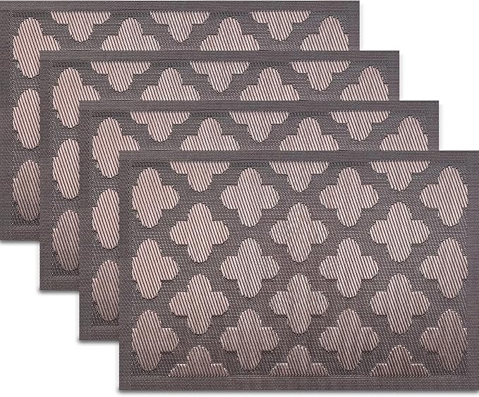 Vinyl Placemats Set of 4, Easy to Clean Plastic Washable Table Mats Heat-Resistant Placemats for Dinner Table (Brown)