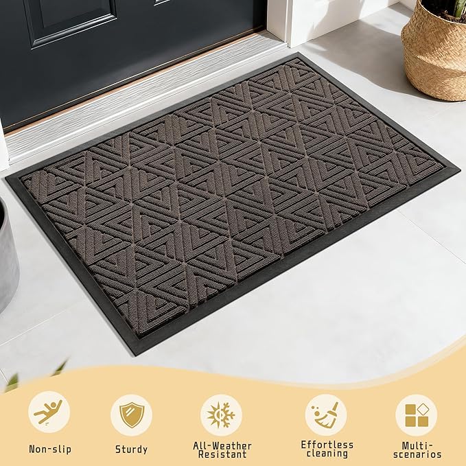 Yimobra Outdoor Mats for Front Door 29.5x17, Stops Mud & Dirt at Entrance, Fits Garage & Patio, All-Weather Waterproof Non Slip Outdoor Indoor Welcome Mat, Brown