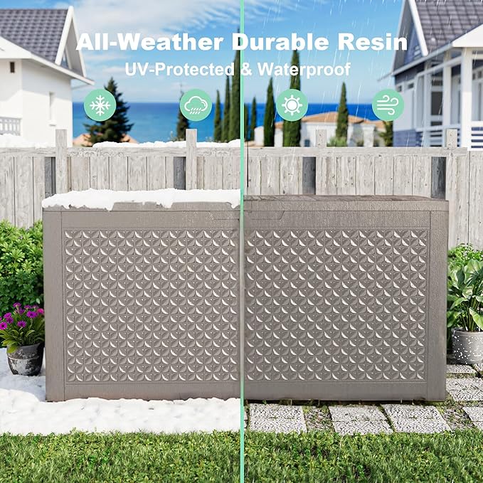 New 100 Gallon Outdoor Storage Box – Resin Deck Box with Lockable Lid, Waterproof Patio Furniture Storage for Tools, Garden & Yard Organization (Grey)