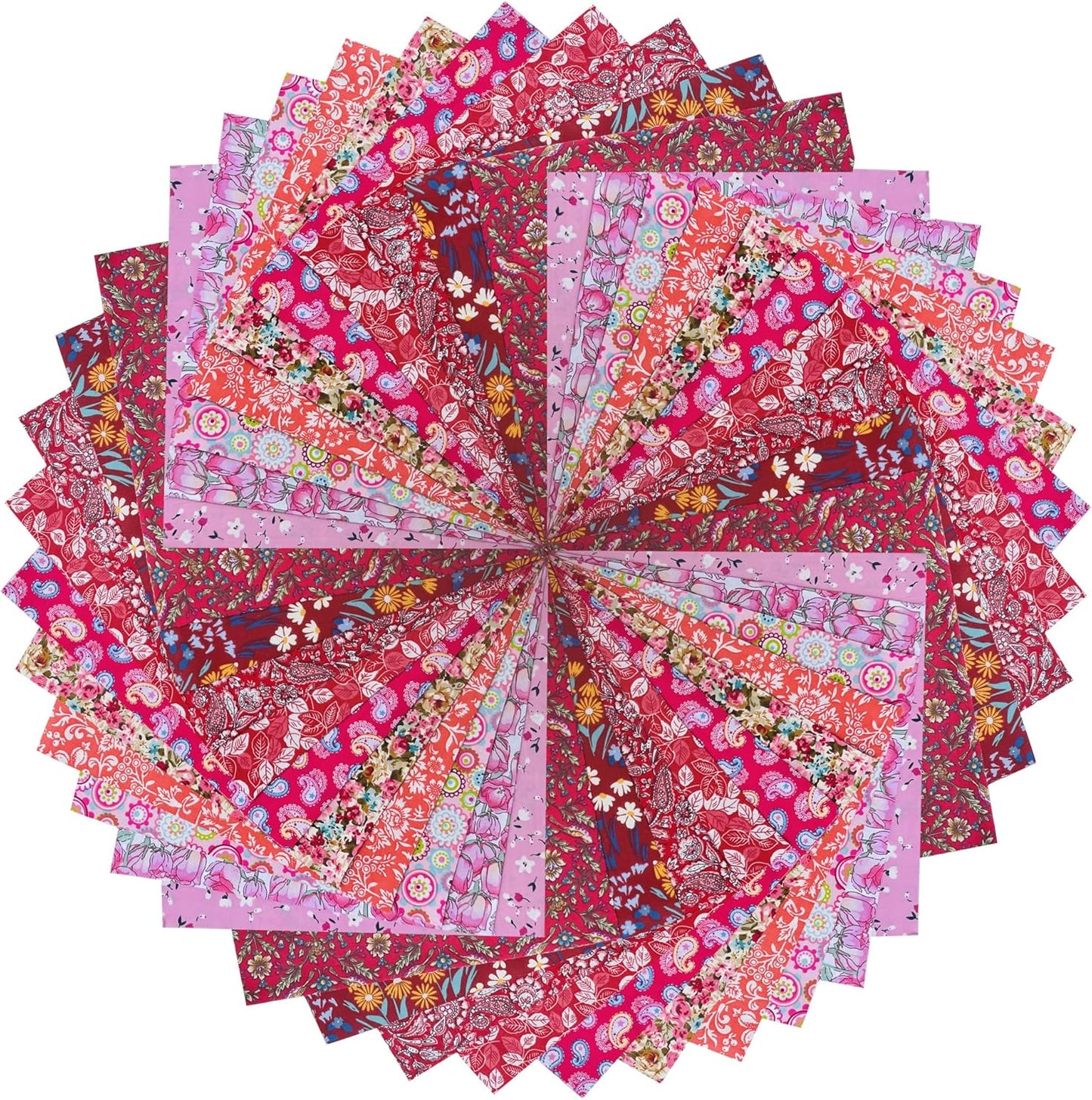 HANPATQUI 50PCS 12 x 12 inch Red Printed 100% Cotton Fat Quarters Fabric for Sewing and Quilting Bundles Precut Fabric Square for DIY Craft Patchwork