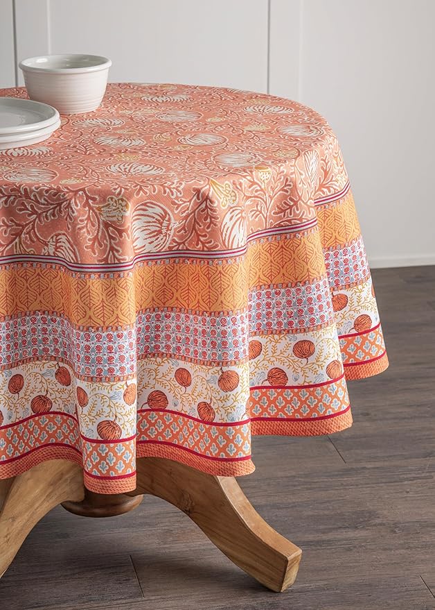 Maison d' Hermine Table Cloth Round Table 100% Cotton 63 Inches Fall Tablecloth Reusable Everyday Use for Thanksgiving Christmas Decorations Dining Farmhouse Party (Harvest Festival)