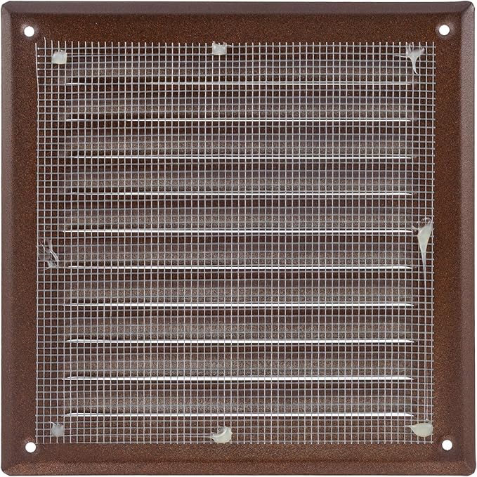 Square Ventilation Grille / 6" x 6" Inch Inside Measurement/Brown Metal Air Vent Louver - Inside/Outside use - / 7.7" x 7.7" Inch Outer Measurement