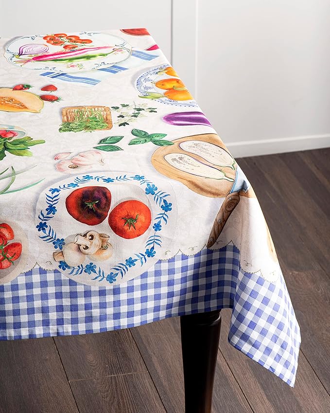 Maison d' Hermine Table Cloth Rectangle Table 100% Cotton 70 x 108 Inches Tablecloth Reusable Decorative Everyday Use for Dining Room, Farmhouse, Home Party, Festive & Wedding Spring Summer - Gourmand