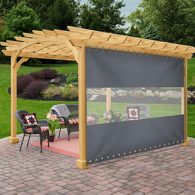 Covers & All Outdoor Clear Panel Curtain, 12 oz Vinyl Outdor Curtains for Patio, Waterproof & Weather Resistant Tarp with Brass Grommets for Pergola, Porch, Gazebos, Balcony (12' H x 7' W feet, Gray)