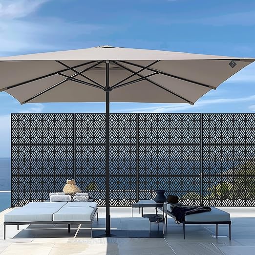 Casaphoria Metal Privacy Screen Outdoor, 72" H x 47" W Freestanding Decorative Privacy Screen for Patio Deck Balcony Garden with Stable Base, Black-Francis