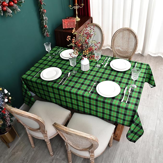 Classic Gingham Buffalo Tablecloth Fabric - Oblong 58x144 Inch Checkered Table Cloth for Indoor Outdoor - Irish Table Cover for Christmas Day, St. Patricks Day, Picnics, BBQs, and Parties