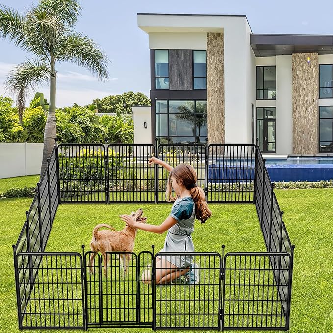 Garden Fence with Gate 32 in(H)×26.6 Ft(L) 12 Panels, Heavy Duty Iron Animal Barrier Fence for Yard, Suitable for Indoor Pet Fence Or Outdoor Dog Fencing