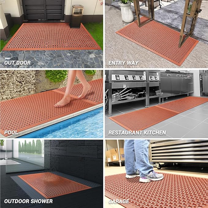 Rubber Floor Mats Anti-Fatigue Kitchen Floor Mat New Bar Floor Mats Commercial Heavy Duty Red Rubber Out Door Mat 36" x 60"