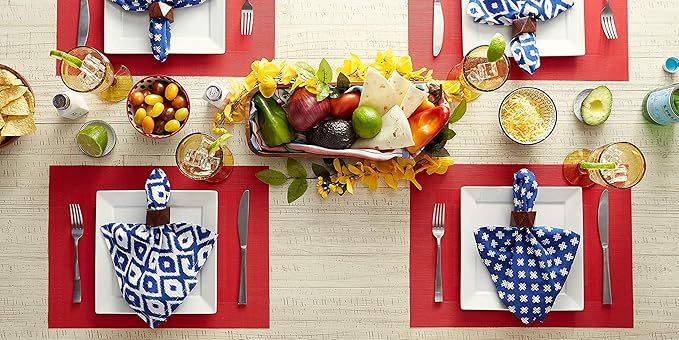 DII PVC Tabletop Collection Woven Indoor/Outdoor, Placemat Set, 13x17.25, Tango Red, 6 Piece