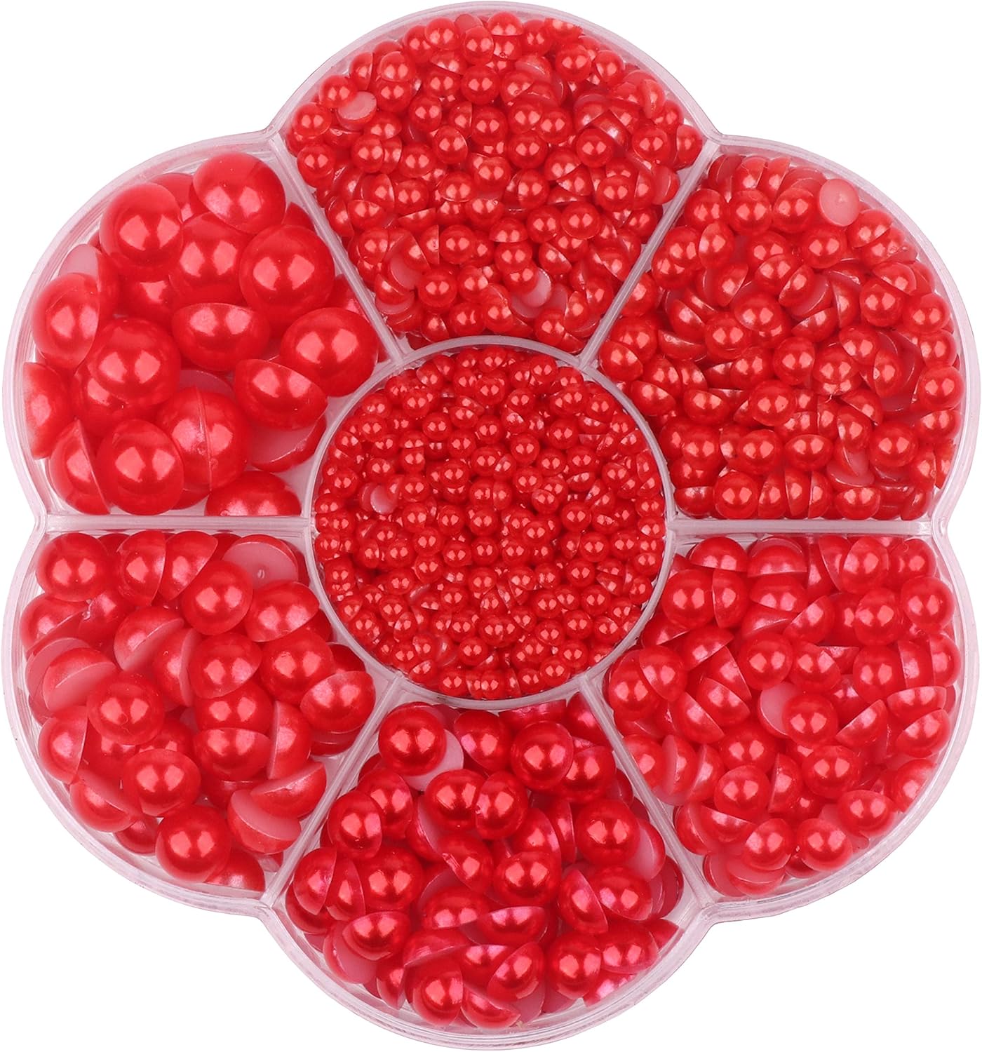 YAKA 3000 PCS 1 Box 7Sizes 2.5/3/4/5/6/8/10mm Flat Back Half Round Pearl Cabochon Bead Loose Beads Gem for Nail Craft Scrapbook DIY Decoration (Red)
