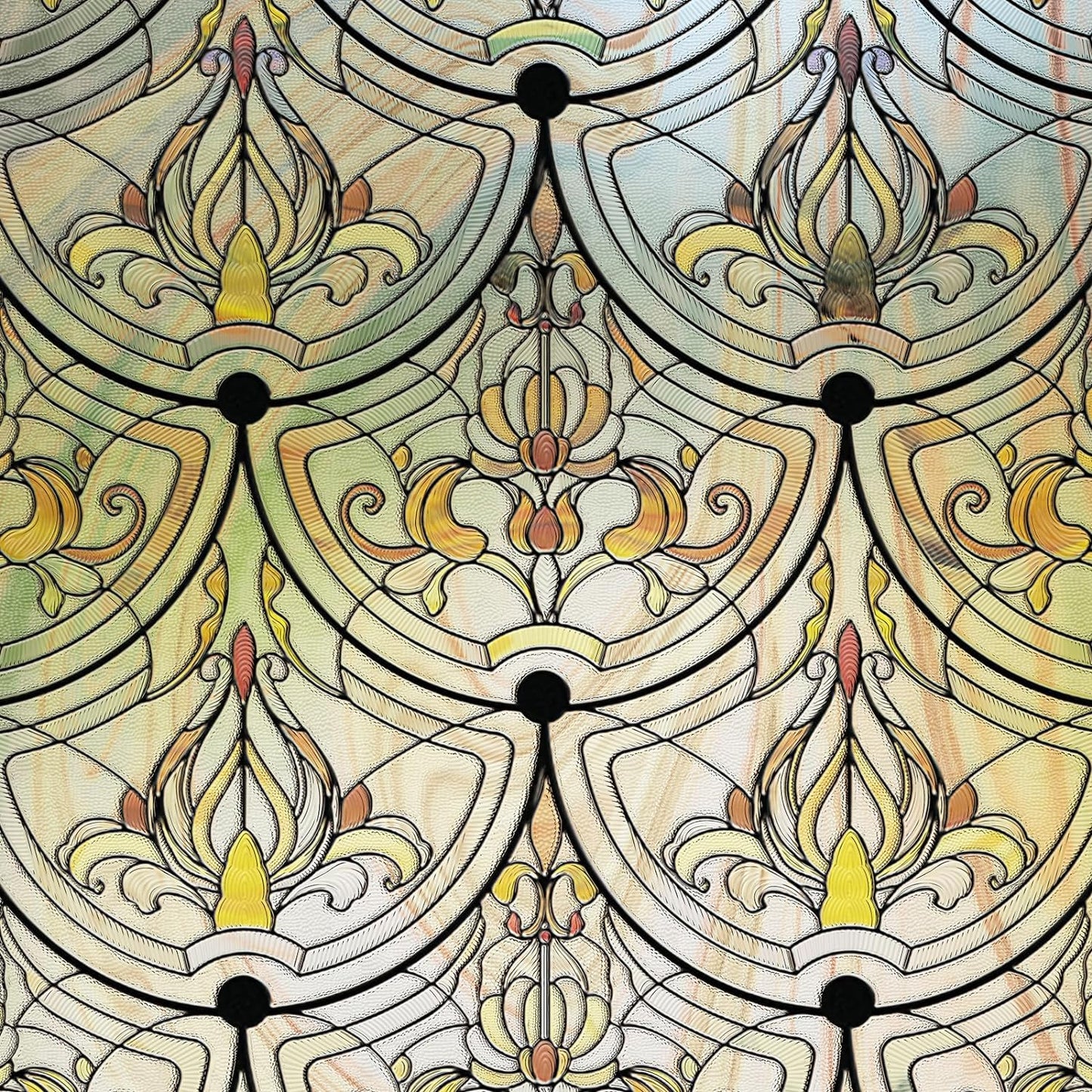 3D Stained Glass Window Film, Decorative Window Privacy Film for Bathroom,Front Door,Home, Sun Blocking Heat Control,Static Cling, Golden Ironwork 35.4inch x 78.7inch