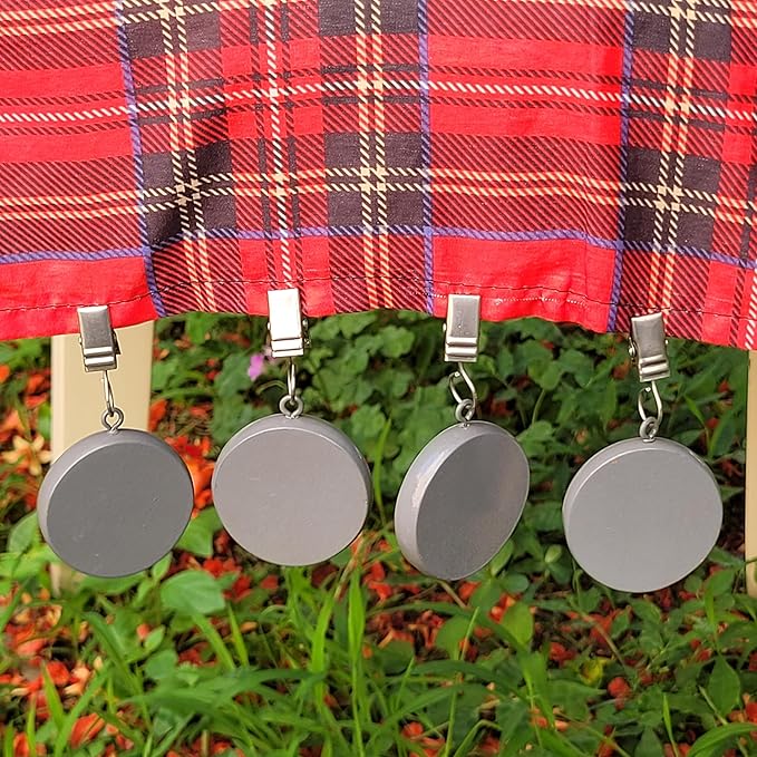 TwoFish Home Set of 4 Gray Round Pendant Resin Tablecloth Weights Clips Gray Round Pendant Handicraft Tablecloth Clamps Pack of 4
