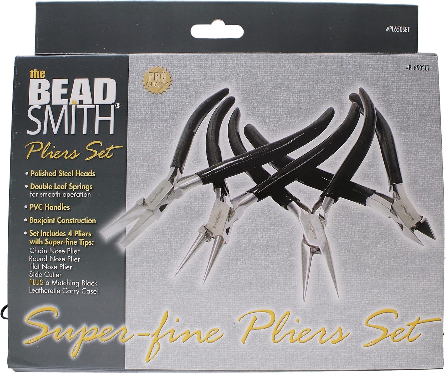 The Beadsmith Slim Line Pliers Set – Extra Fine Tips – 4.5 Inches, 4-Pieces: Round Nose, Chain Nose, Flat Nose & Semi-flush Side Cutter – Leatherette Carrying Case Included – Tools for Jewelry Making